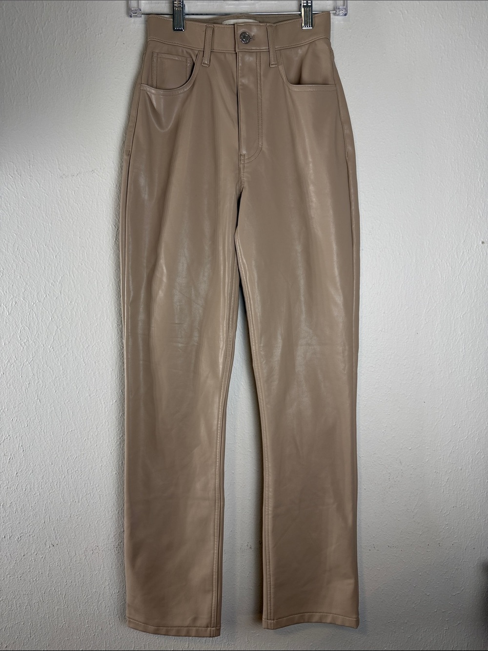Abercrombie & Fitch womens Beige Straight Faux Leather Jeans